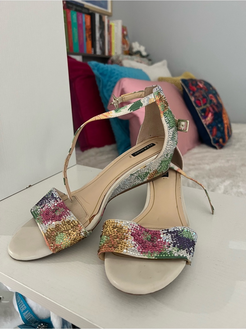 Alex Marie Multicolor Sequin Ankle-Strap Wedges